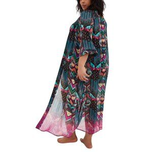 NWT Torrid Elbow Sleeves Multi Ikat Maxi Kimono Size 2X Swim Cover Up